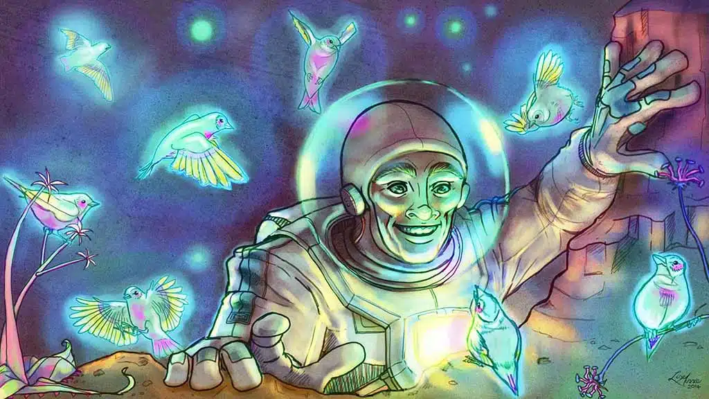 Zikedish spaceman discovering new worlds